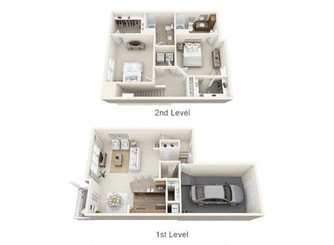 Floor plan for 2 beds, 2.5 baths, 1365 sqft